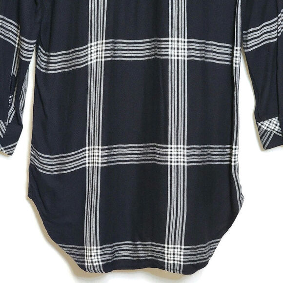 Rails Plaid Navy Blue White High Low Long Sleeve Button Down Shirtdress Size S - Picture 9 of 16